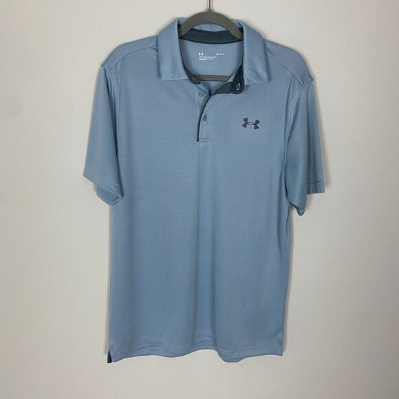 Under Armour Light Photon Blue Tech Polo Mens Large Loose Short Sleeves - Picture 2 of 7
